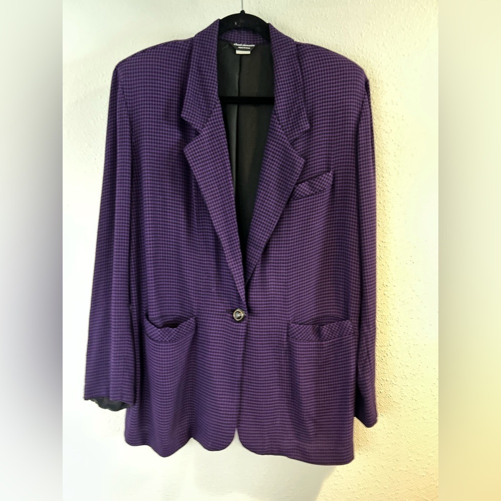 Chad Stevens Vintage Purple and Black Checkered Women's Blazer Size XL